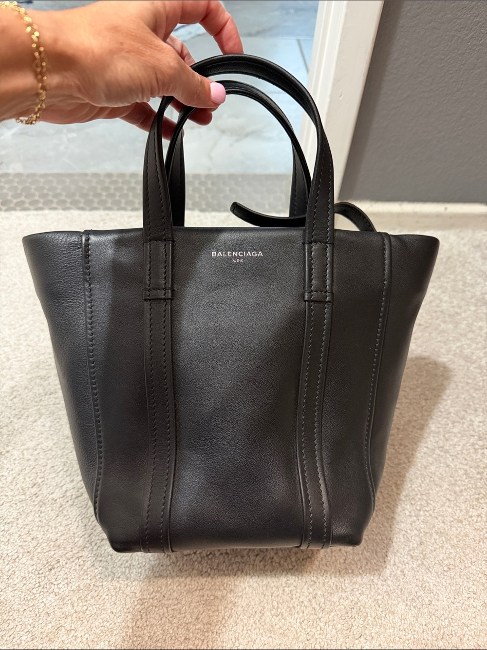 Balenciaga Black Leather Tote with crossbody strap